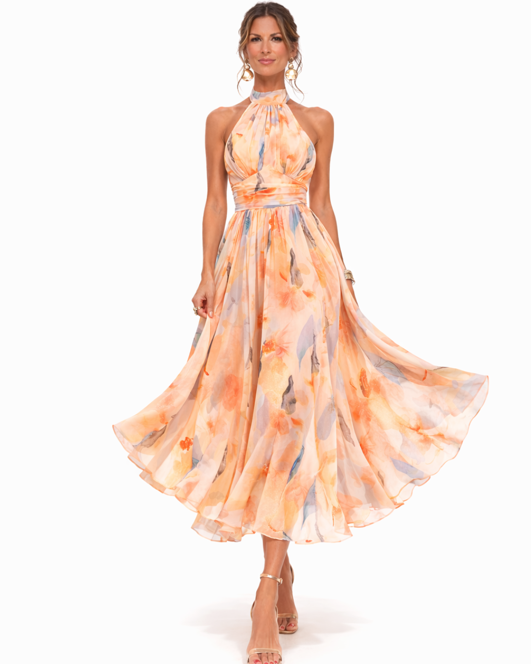Celine | Vestido Halter Fluido Acuarela