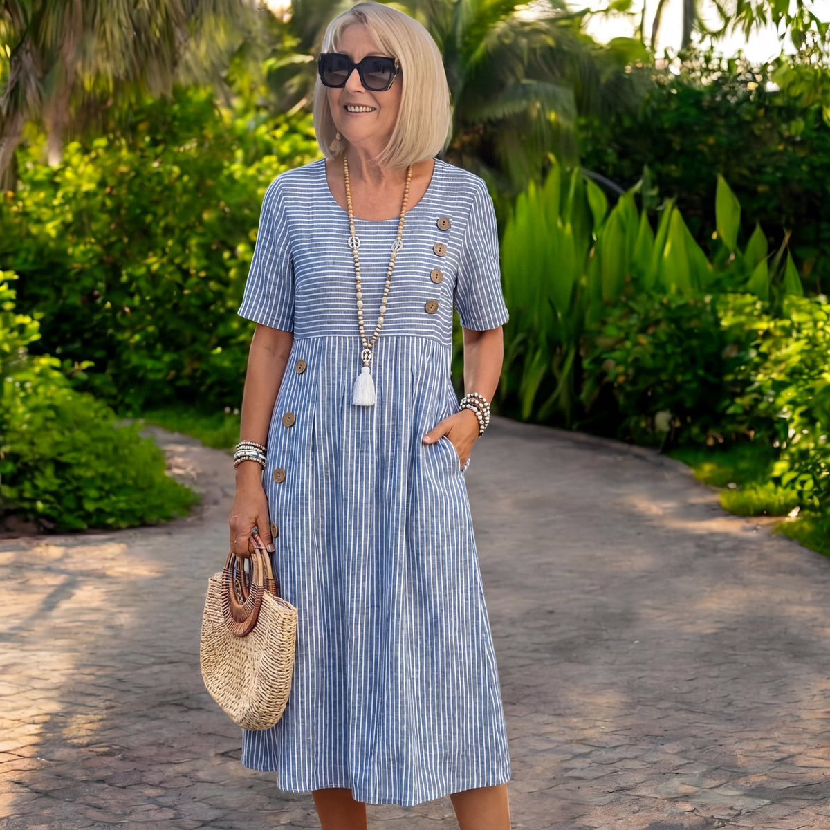Silvia | Vestido Elegante midi a rayas