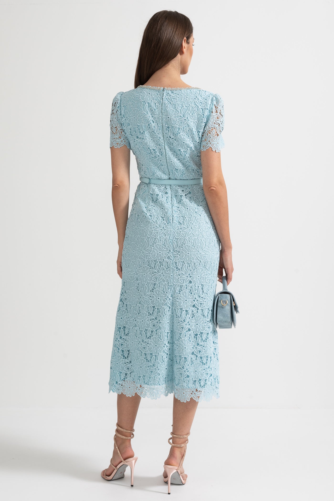 Azucena | Vestido Midi de Encaje Azul Cielo