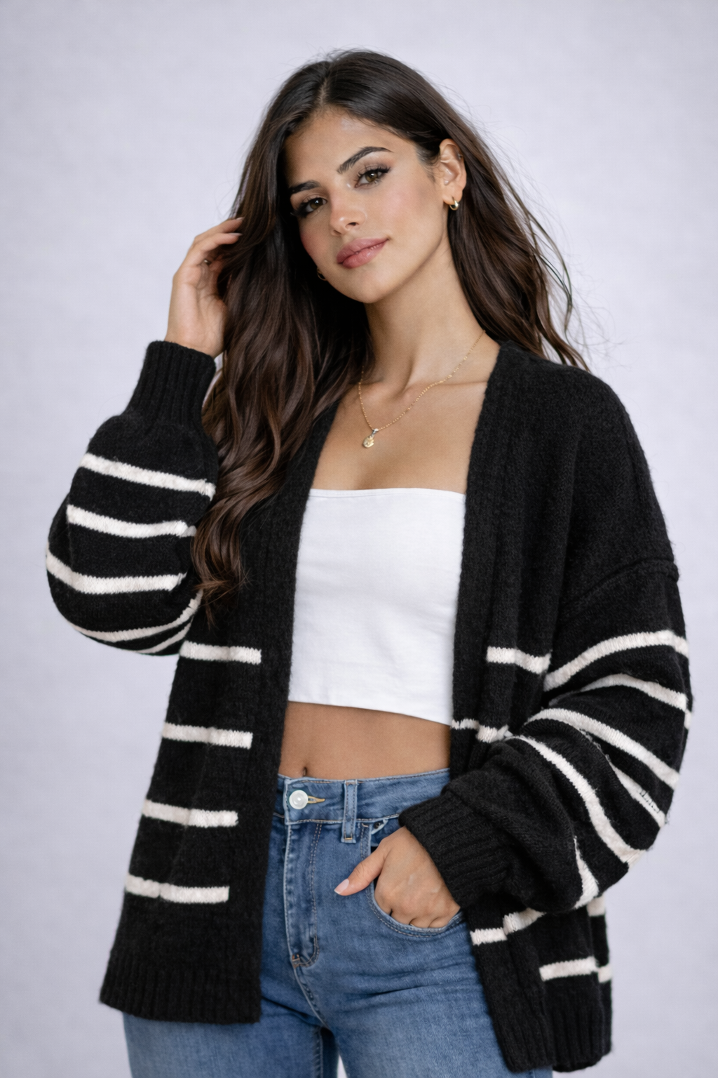 Martina | Cárdigan oversize a rayas con mangas voluminosas