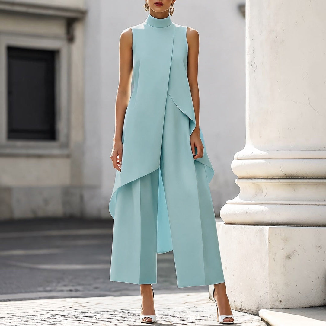Silvia | Conjunto Elegante de Cuello Alto y Pierna Ancha