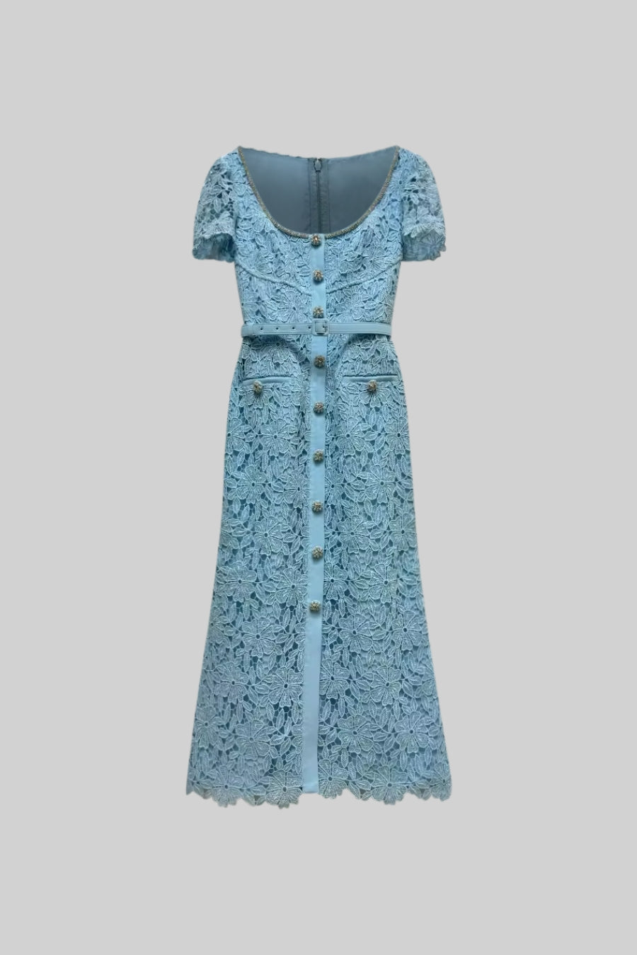 Azucena | Vestido Midi de Encaje Azul Cielo