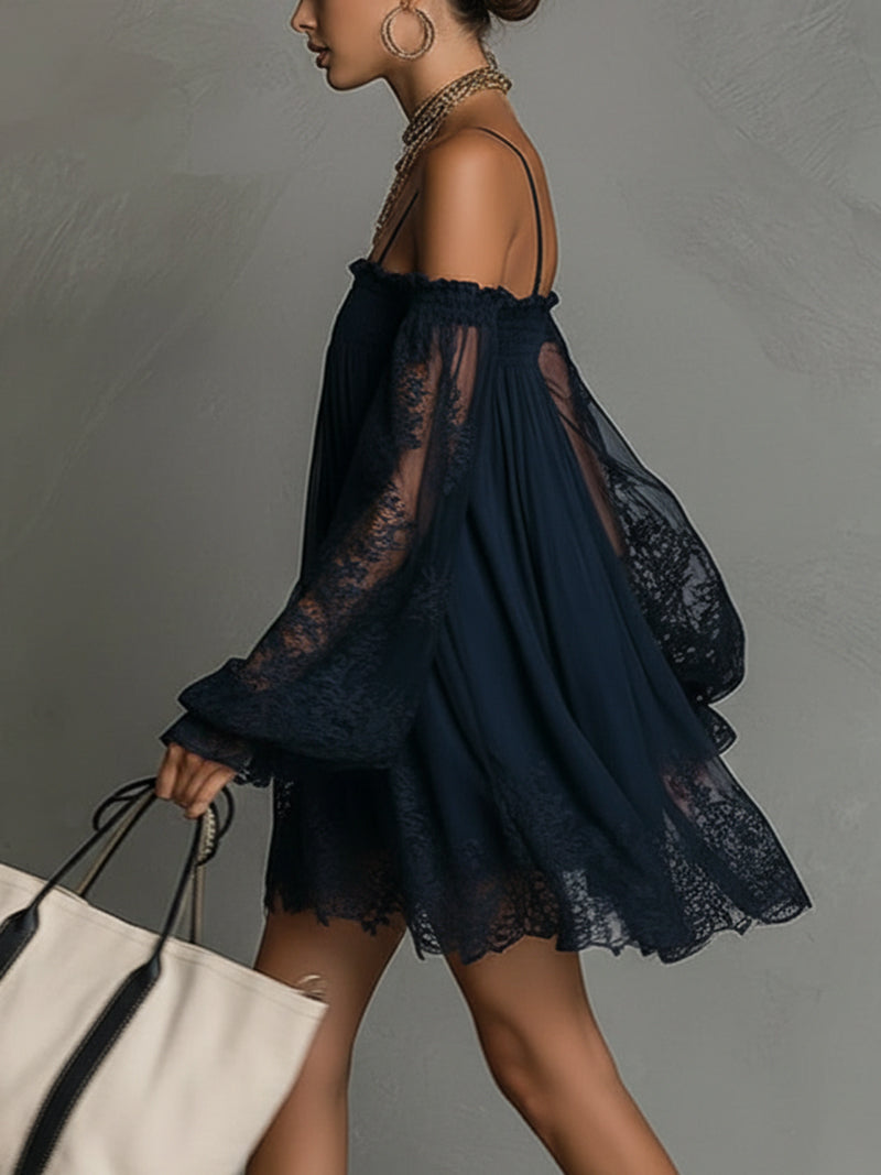 Noelia | Vestido Mini Chiffon Azul Navy