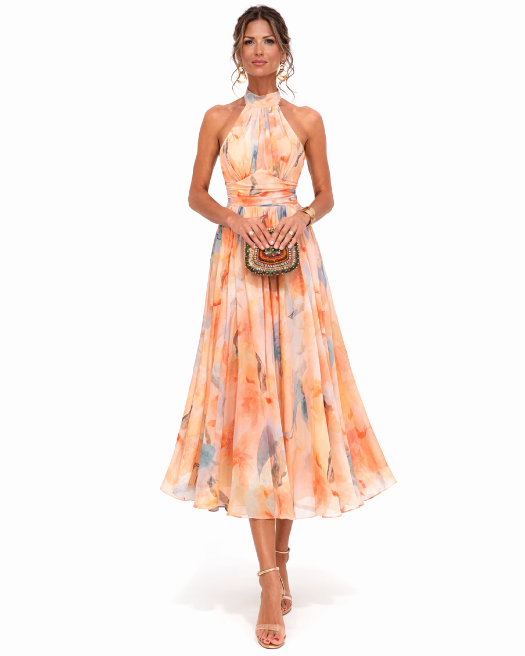 Celine | Vestido Halter Fluido Acuarela