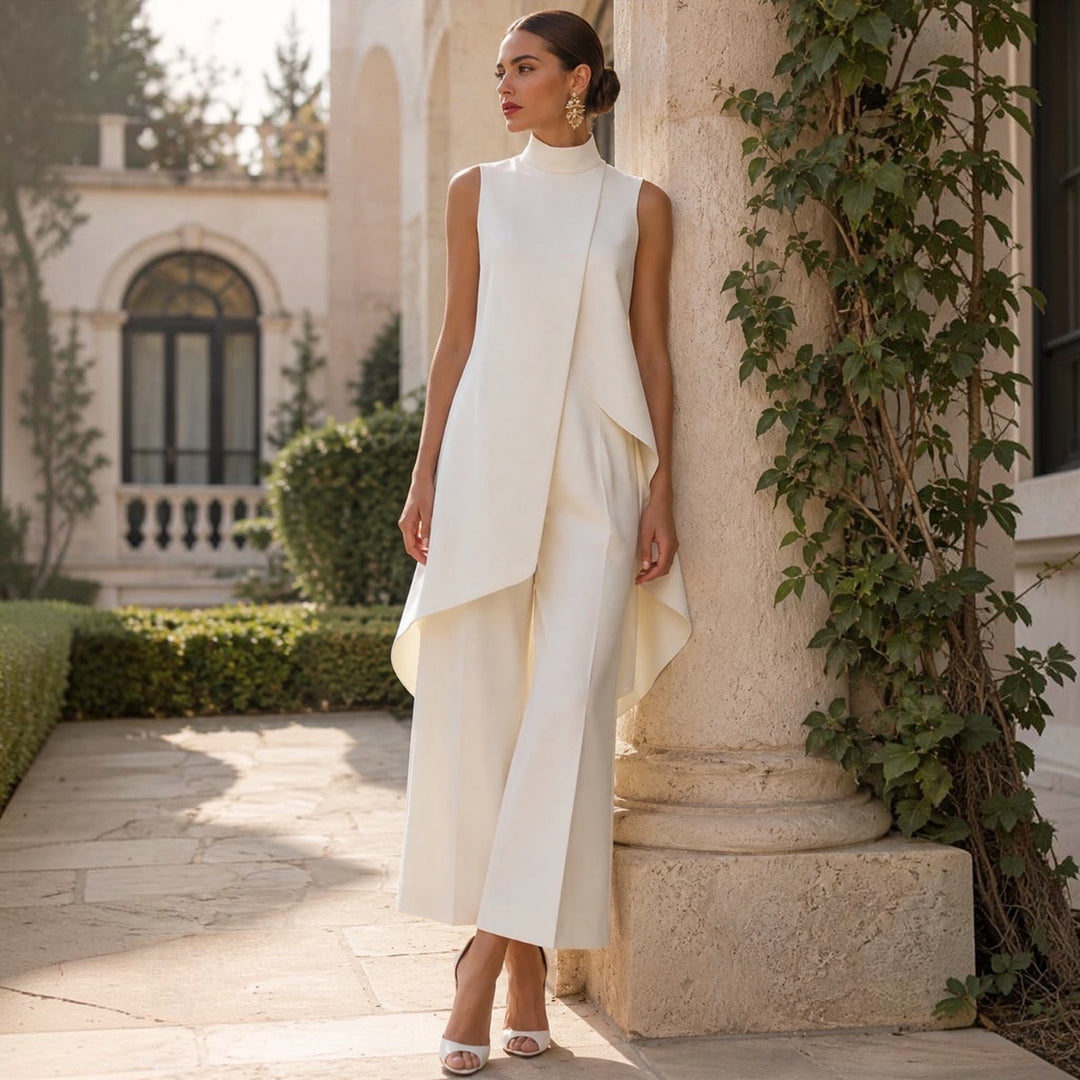 Silvia | Conjunto Elegante de Cuello Alto y Pierna Ancha