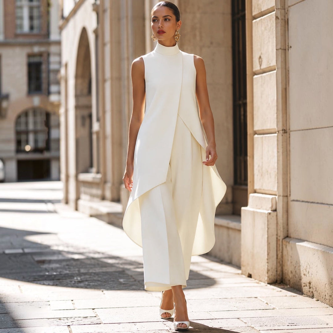 Silvia | Conjunto Elegante de Cuello Alto y Pierna Ancha