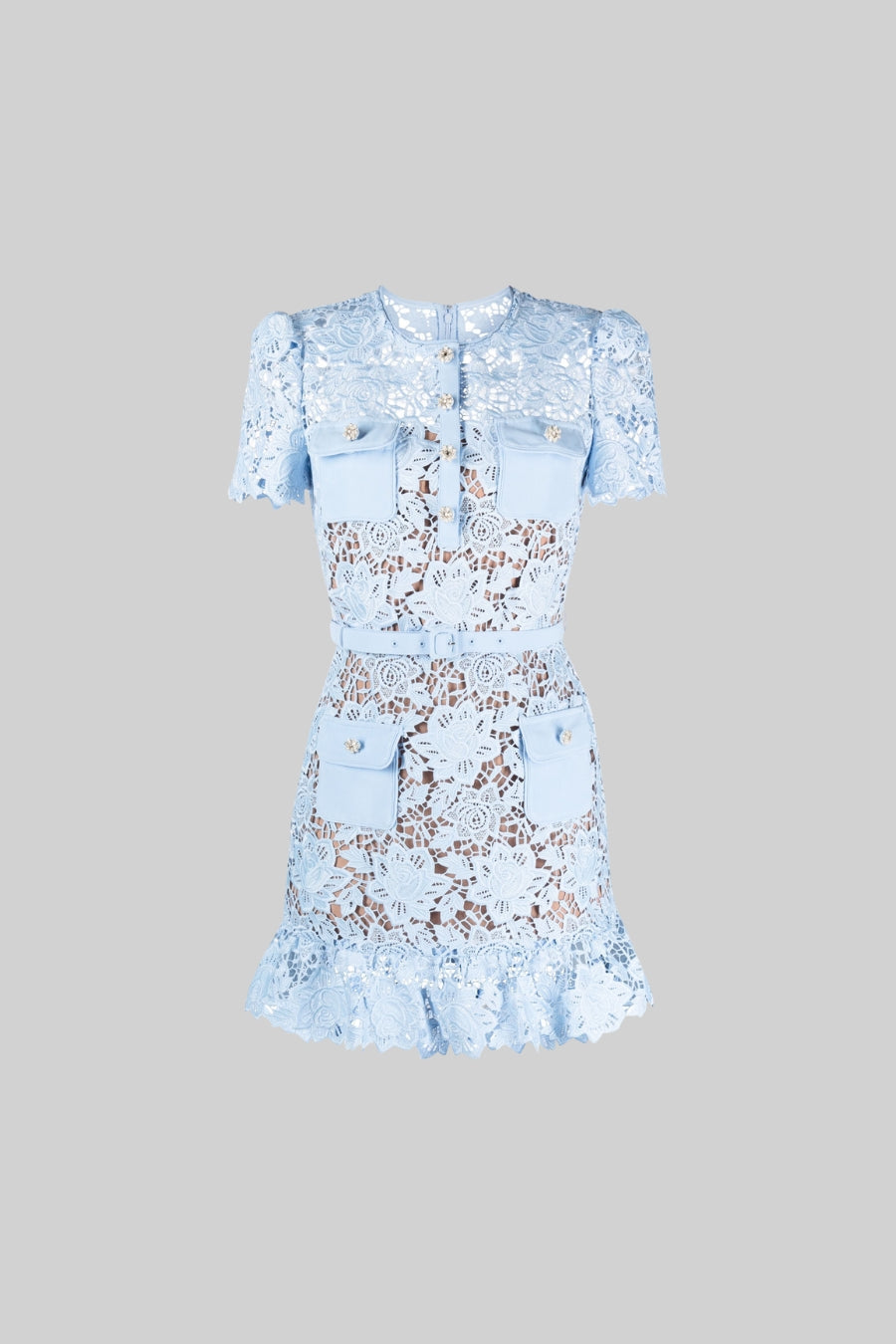 Yasmina | Vestido Floral Bordado Azul de Manga Corta