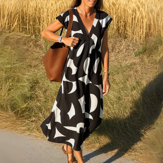 Valeria | Vestido Estampado Blanco y Negro