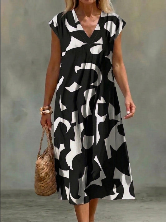 Elena | Vestido Estampado Blanco y Negro