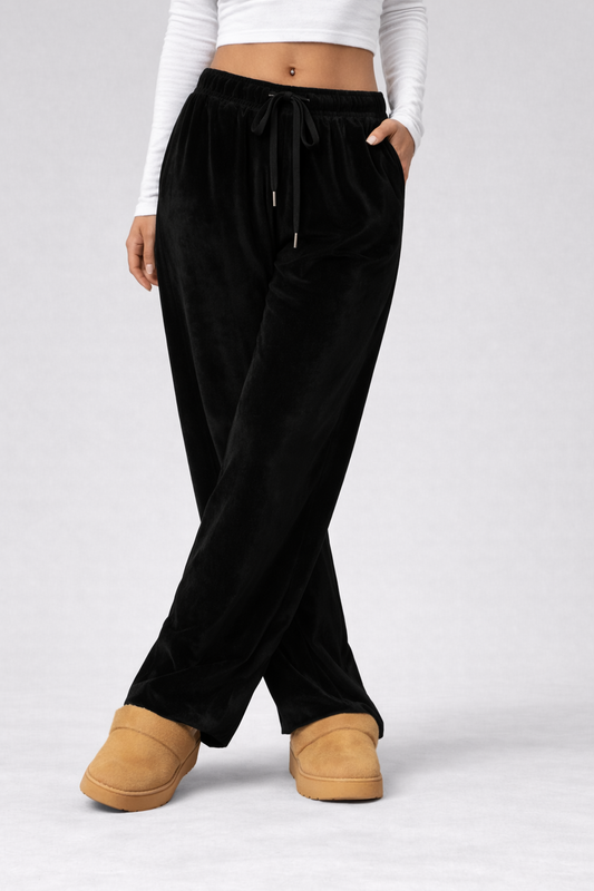 Lorenna | Pantalones de estar por casa cómodos para mujer, confeccionados en suave terciopelo