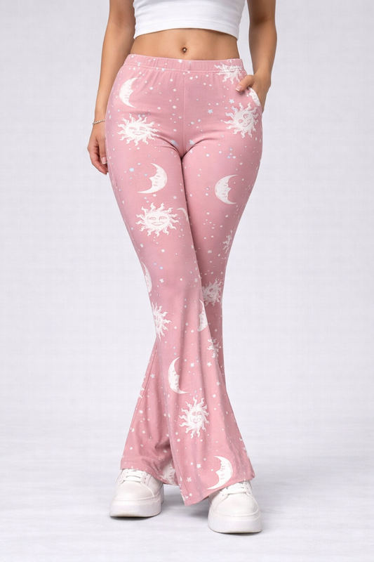 Luna | Pantalones bootcut para mujer con estampado de luna y sol