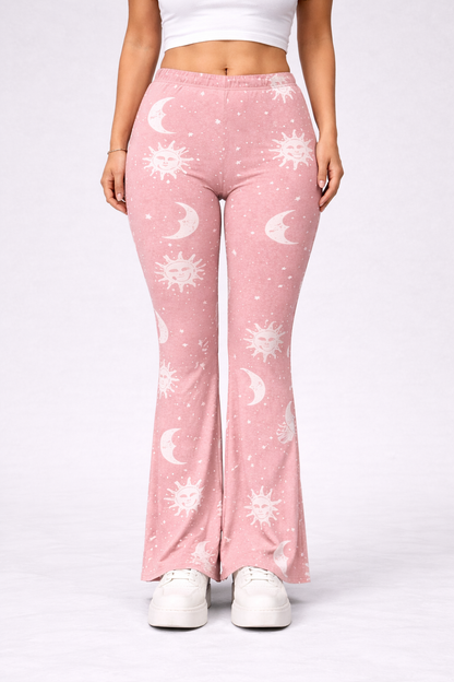 Luna | Pantalones bootcut para mujer con estampado de luna y sol