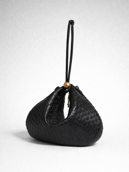 Bubble Noir | Bolso Dumpling Tejido con Apliques Dorados