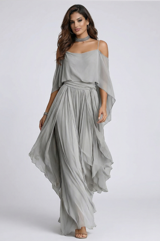 Isabela | Conjunto Fluido Gris con Top y Pantalón