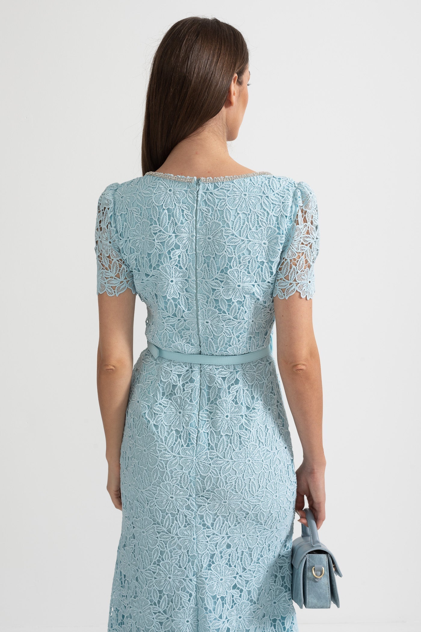 Azucena | Vestido Midi de Encaje Azul Cielo