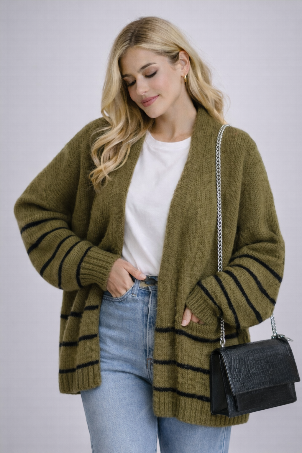 Martina | Cárdigan oversize a rayas con mangas voluminosas