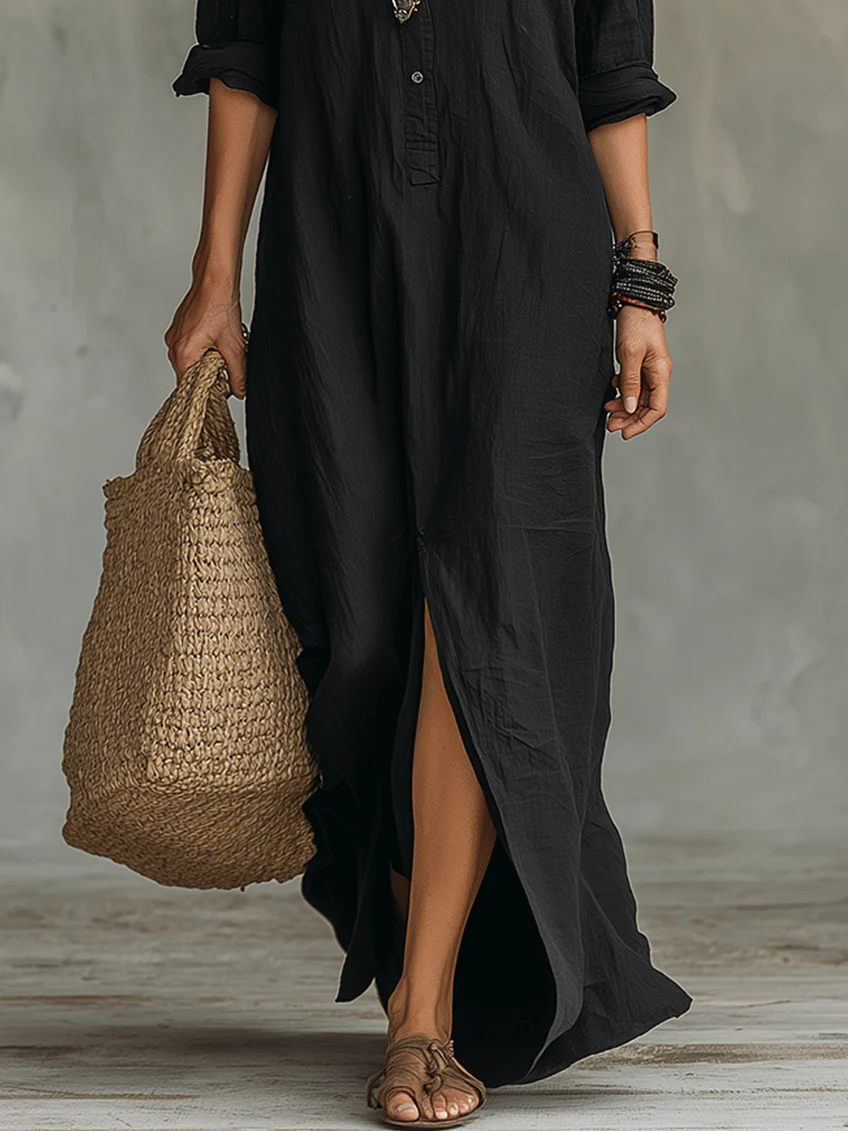 Valeria | Vestido Maxi Negro con Botones