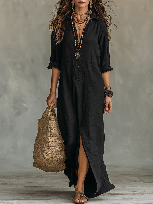 Valeria | Vestido Maxi Negro con Botones