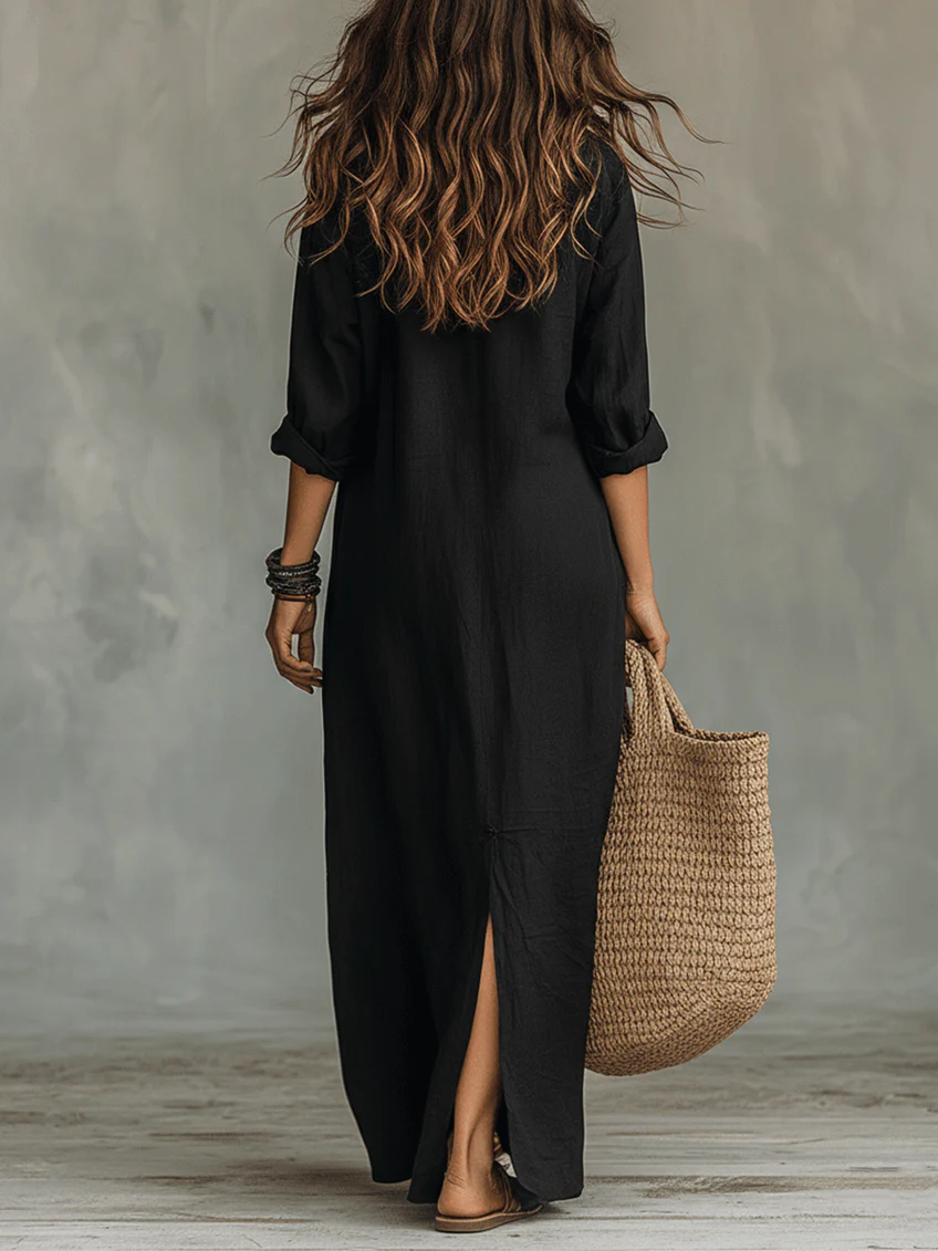 Valeria | Vestido Maxi Negro con Botones