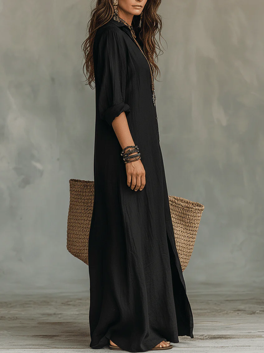 Valeria | Vestido Maxi Negro con Botones