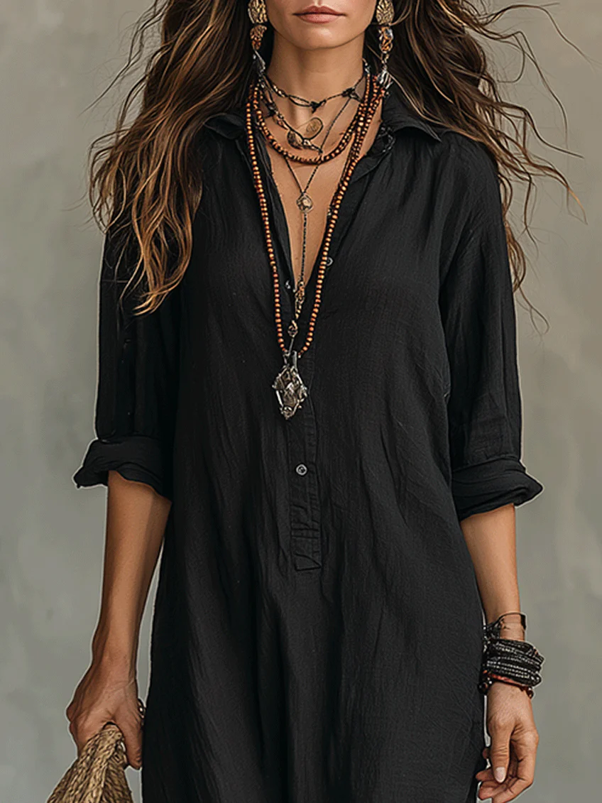 Valeria | Vestido Maxi Negro con Botones