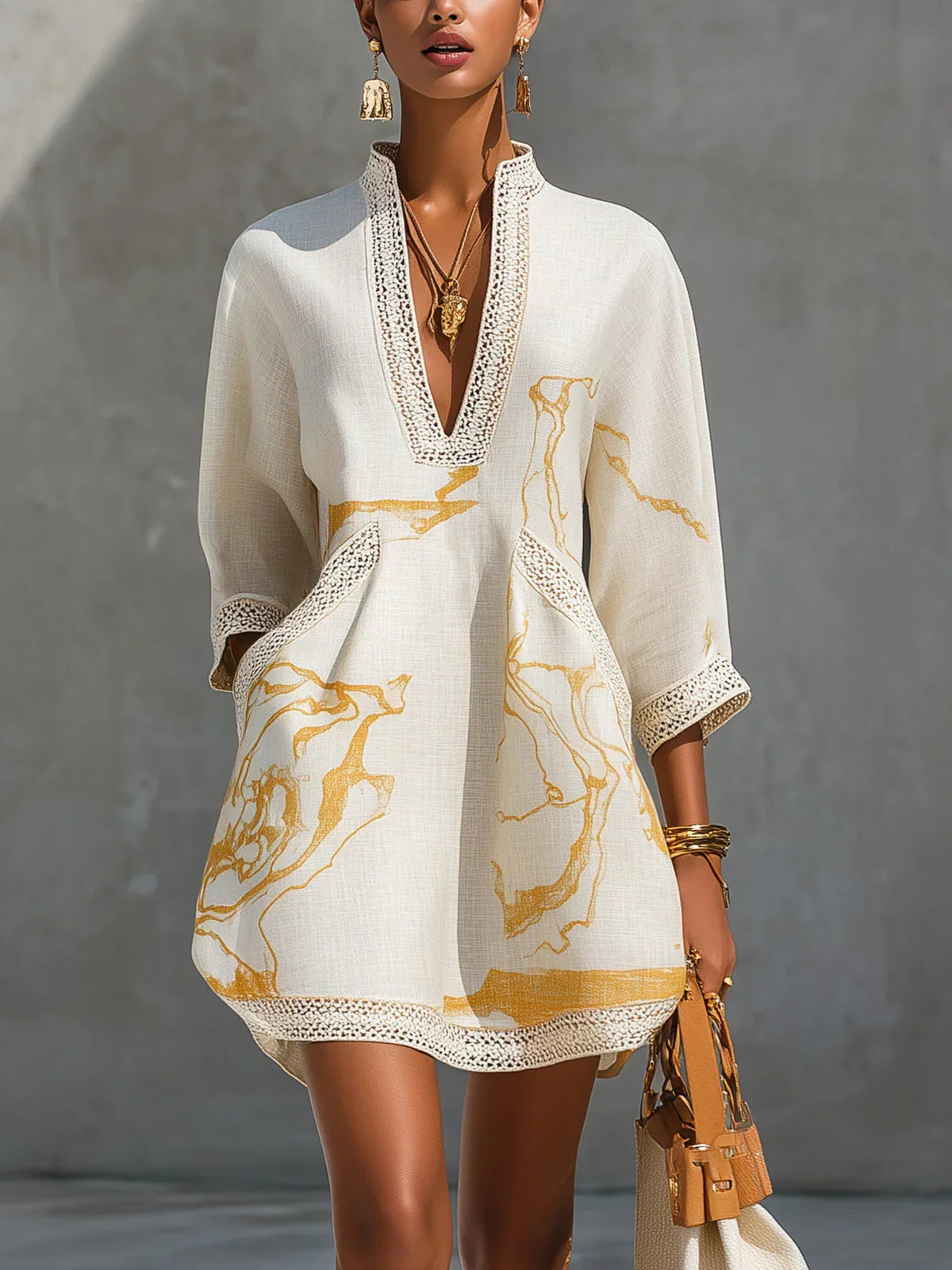 Isabel | Vestido con Estampado Mármol Dorado