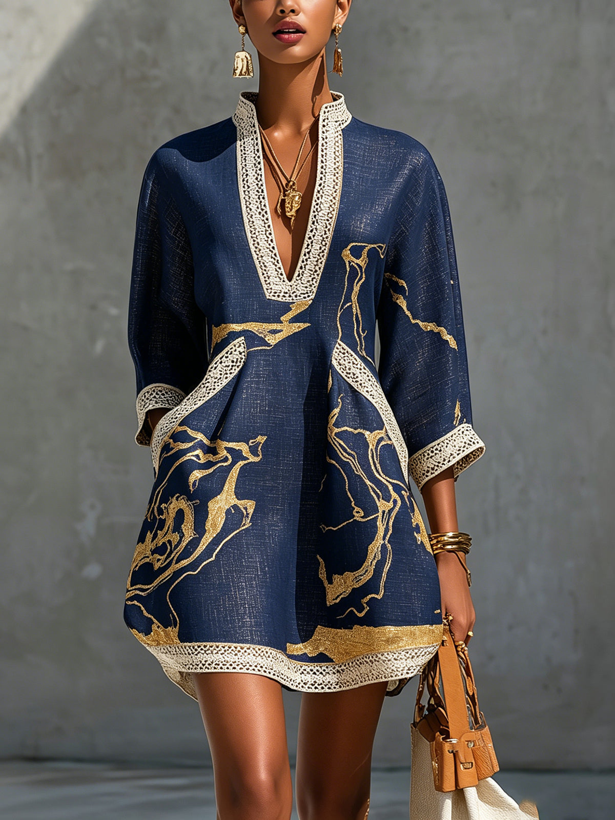 Isabel | Vestido con Estampado Mármol Dorado