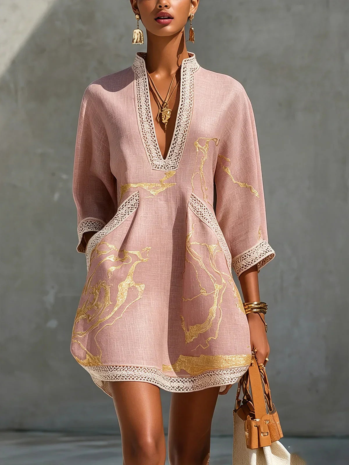 Isabel | Vestido con Estampado Mármol Dorado