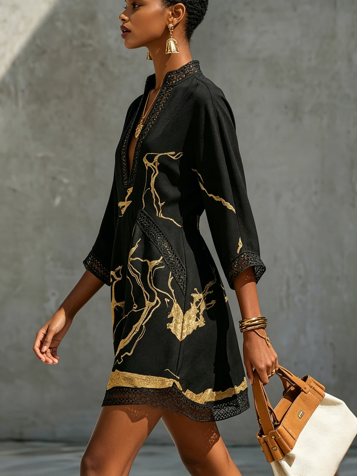 Isabel | Vestido con Estampado Mármol Dorado