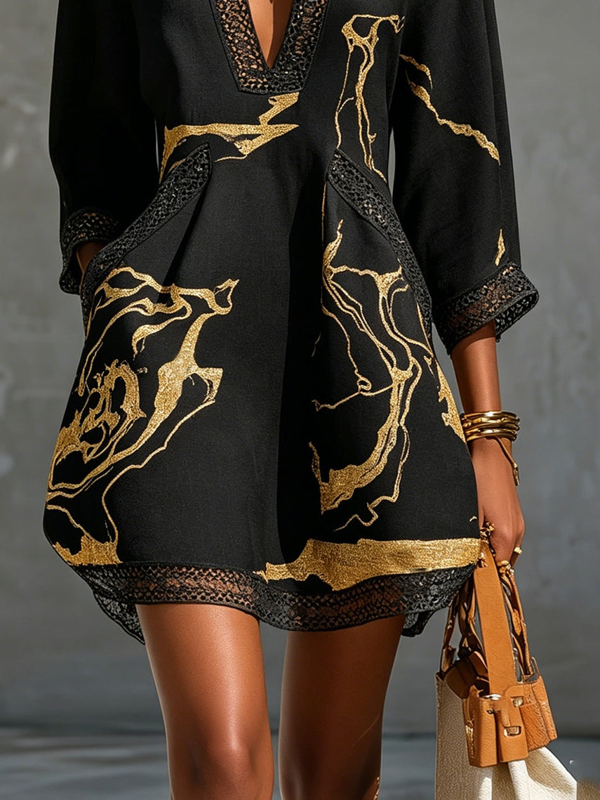 Isabel | Vestido con Estampado Mármol Dorado