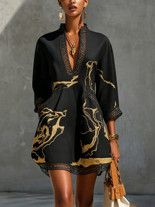 Isabel | Vestido con Estampado Mármol Dorado