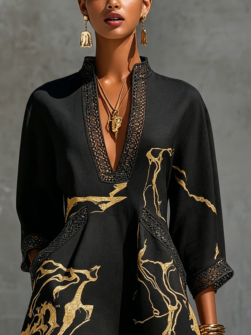 Isabel | Vestido con Estampado Mármol Dorado