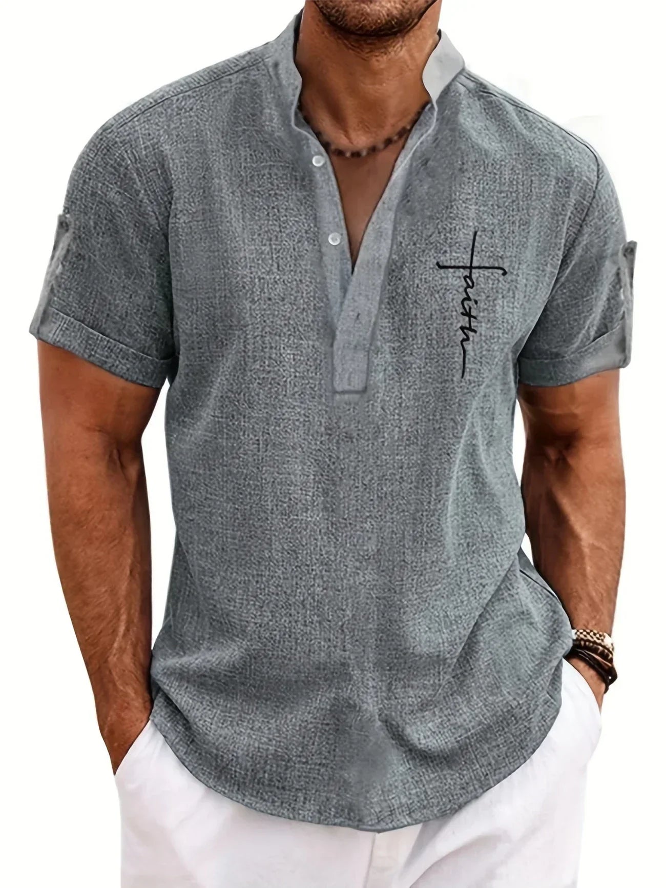 Jesús | Camisa Elegante Cuello Mao