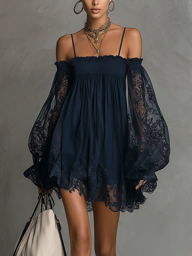 Noelia | Vestido Mini Chiffon Azul Navy