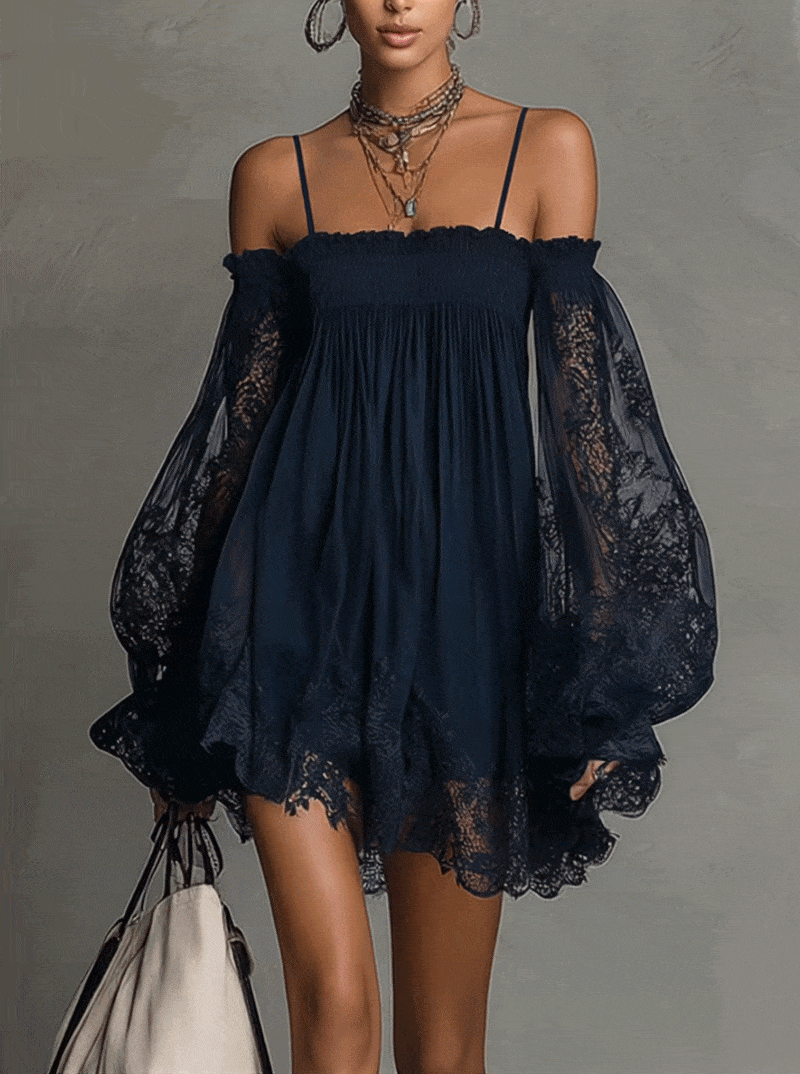 Noelia | Vestido Mini Chiffon Azul Navy