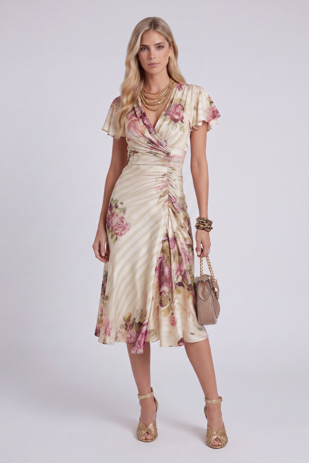 Irene | Vestido Midi de Satén Floral Elegante Retro