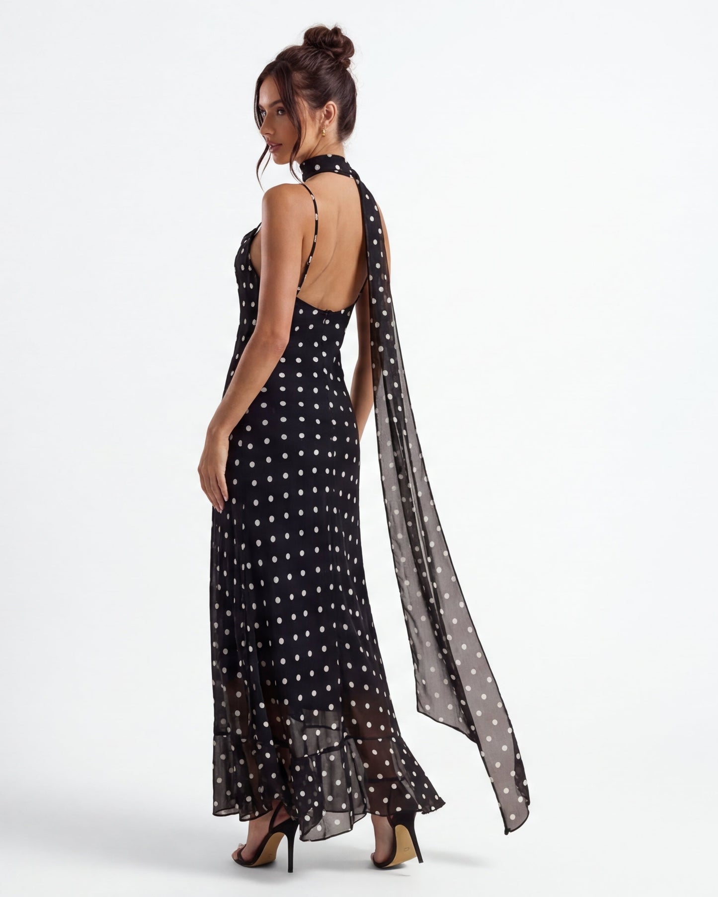 Alessia |  Vestido Maxi de Lunares Negro