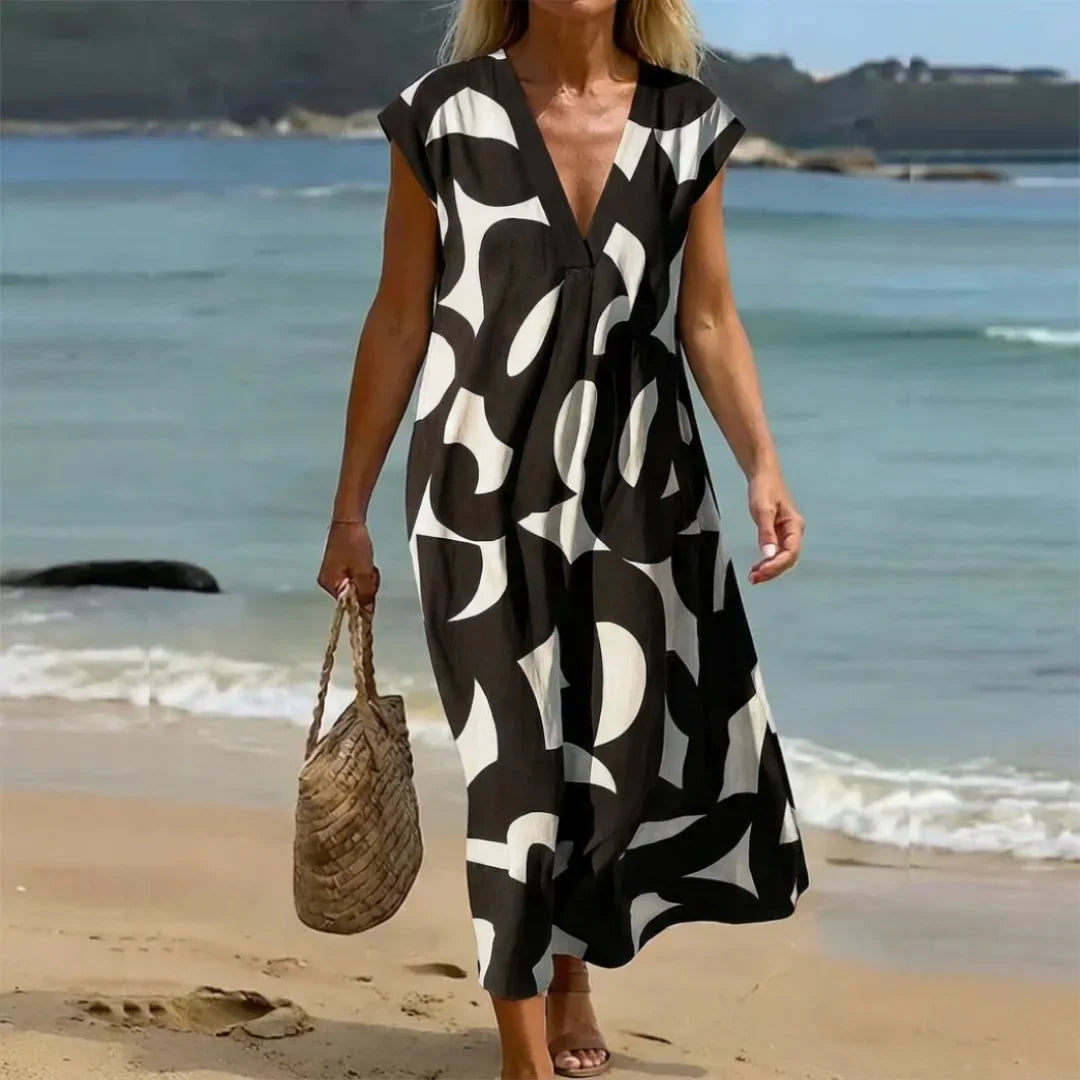 Valeria | Vestido Estampado Blanco y Negro